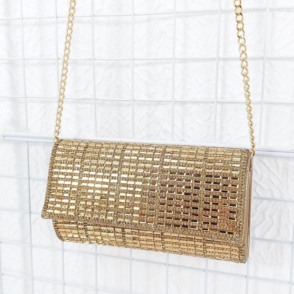 Starlet of Hollywood Bronze Mirrored Rhinestone & Beaded Evening Clutch